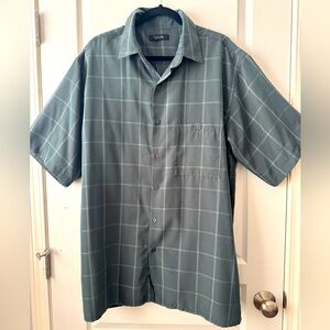 GNW Men's Sueded Polyester Gray Plaid XXLTall Sort Sleeve Shirt Classy! EUC